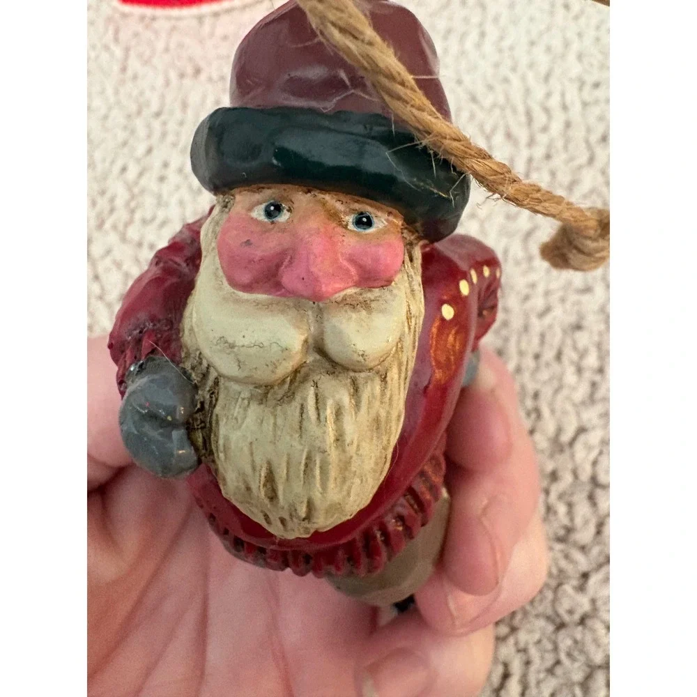 Vintage 2001 BIC Ice Skating Santa Christmas Ornament Red Sweater Folk Art